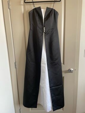 Vintage Michaelangelo Black and White Strapless Prom Gown with Center Brooch